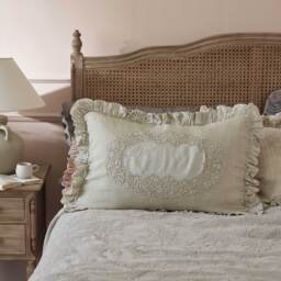 Ruffled Linen and Lace Nude Cushion Cover - thumbnail 2