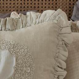 Ruffled Linen and Lace Nude Cushion Cover - thumbnail 4