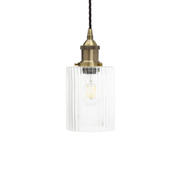 Henley Cylinde Petite Fluted Glass Pendant Light in Antique Brass