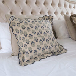 Scalloped Handblock Blue Linen Cushion - thumbnail 5