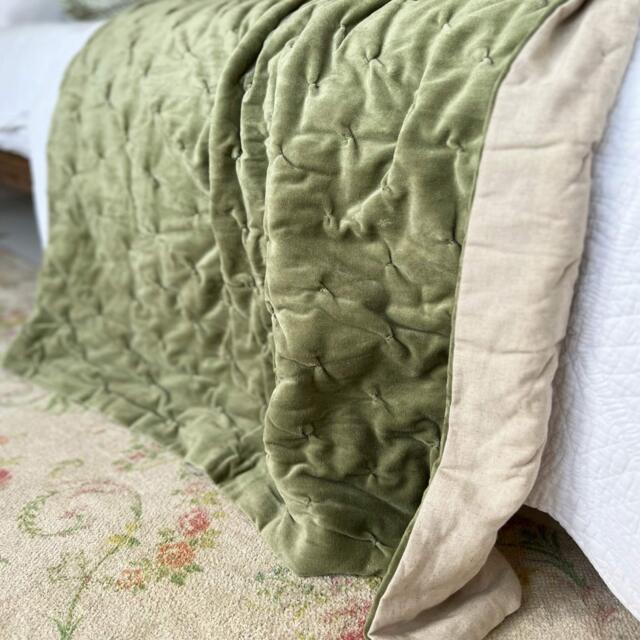 The Luxuriator Bedspread in Sage Green Velvet - image 1