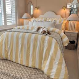 Birdie Stripe Bed Linen in Sunshine & Vanilla (Double Set) - thumbnail 5