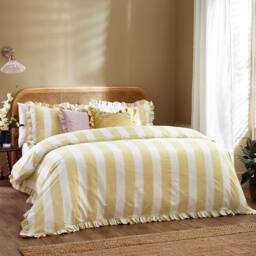 Birdie Stripe Bed Linen in Sunshine & Vanilla (Double Set) - thumbnail 3