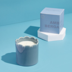Scalloped Blue Ceramic Candle in Amber & Bergamot - thumbnail 1