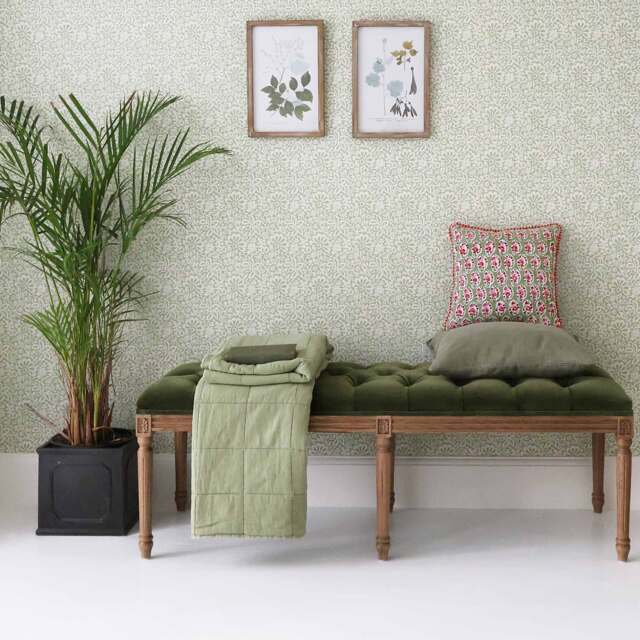 Love Story Olive Green Velvet Bench - image 1