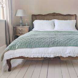 Duck Egg Blue Velvet Quilted Bedspread - thumbnail 4