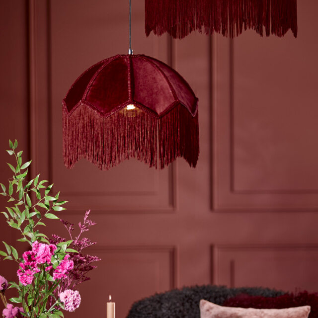 Fringed Berry Red Velvet Pendant Light, Medium - image 1