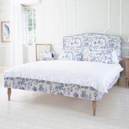 French Toile Blue Upholstered Bed (Double Bed)