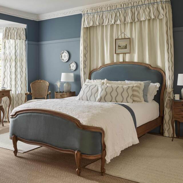 Love Story Blue Velvet Upholstered French Bed (Super King Size Bed) - image 1