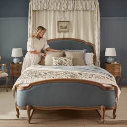 Love Story Blue Velvet Upholstered French Bed (Super King Size Bed) - thumbnail 5