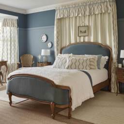 Love Story Blue Velvet Upholstered French Bed (Super King Size Bed)
