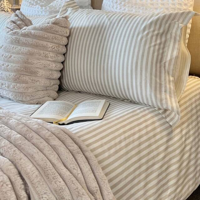 Petit Breton Stripe Bed Linen Set in Sand (Superking Set) - image 1