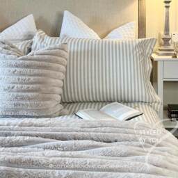 Petit Breton Stripe Bed Linen Set in Sand (Superking Set) - thumbnail 3