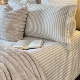Petit Breton Stripe Bed Linen Set in Sand (Superking Set)