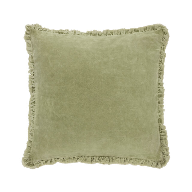 Lara Ruffled Velvet Cushion in Sage - image 1
