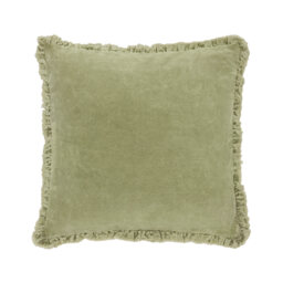 Lara Ruffled Velvet Cushion in Sage - thumbnail 1