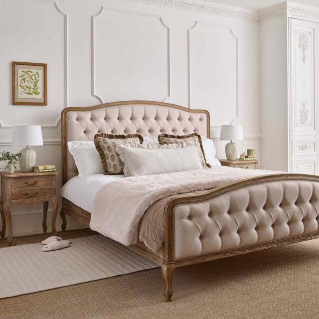 French Romance Oatmeal Upholstered Bed (King Size Bed) - image 1