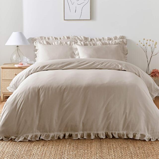 Romance Ruffle Cotton Bed Linen Set in Oatmeal (King Set) - image 1