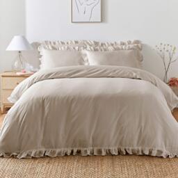 Romance Ruffle Cotton Bed Linen Set in Oatmeal (King Set) - thumbnail 1