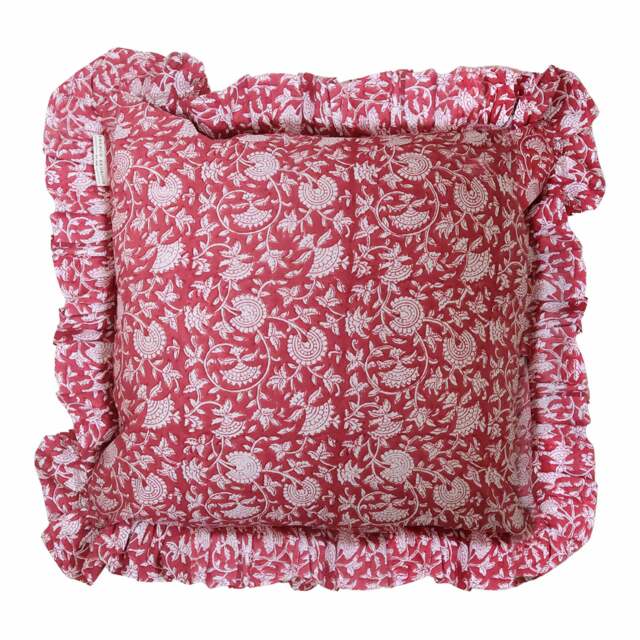 Berry Handblock Ruffle Cushion - image 1