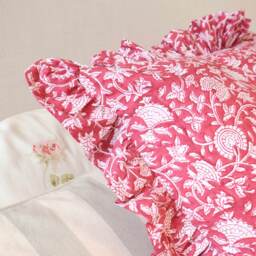 Berry Handblock Ruffle Cushion - thumbnail 4
