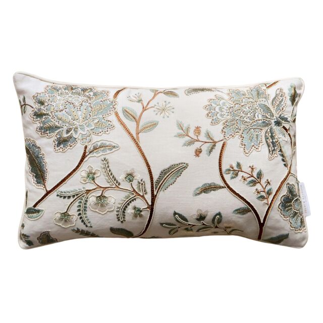 Pressed Flowers Embroidered Cushion in Tourmaline & Hazelnut - image 1