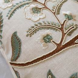 Pressed Flowers Embroidered Cushion in Tourmaline & Hazelnut - thumbnail 5