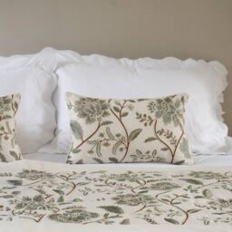 Pressed Flowers Embroidered Cushion in Tourmaline & Hazelnut - thumbnail 4