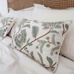 Pressed Flowers Embroidered Cushion in Tourmaline & Hazelnut - thumbnail 3