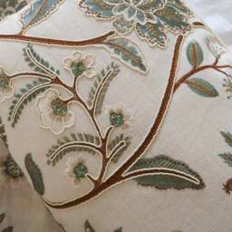 Pressed Flowers Embroidered Cushion in Tourmaline & Hazelnut - thumbnail 2
