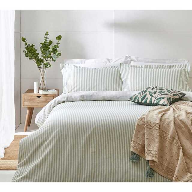 Petit Breton Stripe Bed Linen Set in Eucalyptus (Single Set) - image 1