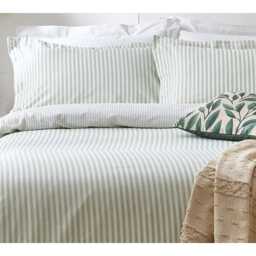 Petit Breton Stripe Bed Linen Set in Eucalyptus (Single Set) - thumbnail 2