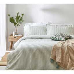 Petit Breton Stripe Bed Linen Set in Eucalyptus (Single Set) - thumbnail 1