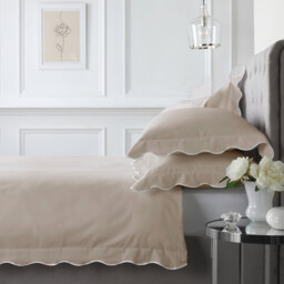 Scalloped Edge Cotton Bed Linen Set in Oatmeal (Double Set)