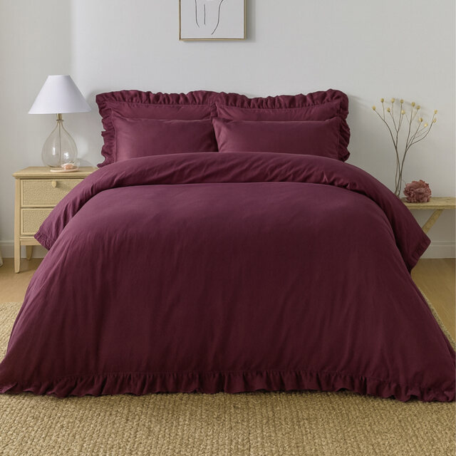 Romance Ruffle Bed Linen Set in Berry Red (Superking Set) - image 1