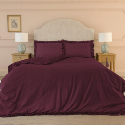 Romance Ruffle Bed Linen Set in Berry Red (Superking Set) - thumbnail 4