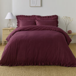 Romance Ruffle Bed Linen Set in Berry Red (Superking Set)