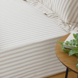 Petit Breton Stripe Fitted Sheet in Sand (Double) - thumbnail 2