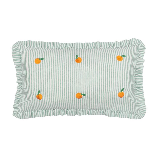 Embroidered Oranges Stripe Vegan Cushion - image 1