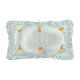 Embroidered Oranges Stripe Vegan Cushion - thumbnail 1