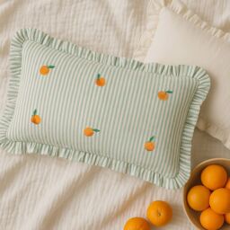 Embroidered Oranges Stripe Vegan Cushion - thumbnail 3