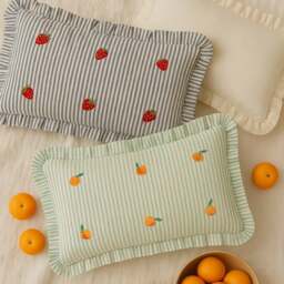 Embroidered Oranges Stripe Vegan Cushion - thumbnail 4