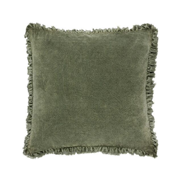 Lara Ruffled Velvet Cushion in Moss Green - image 1