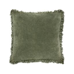 Lara Ruffled Velvet Cushion in Moss Green - thumbnail 1