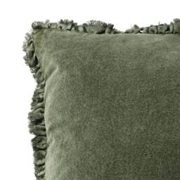 Lara Ruffled Velvet Cushion in Moss Green - thumbnail 2