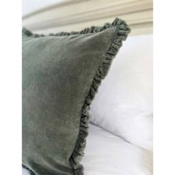 Lara Ruffled Velvet Cushion in Moss Green - thumbnail 5