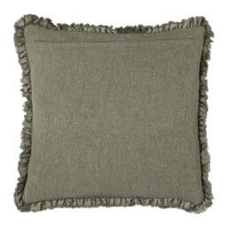 Lara Ruffled Velvet Cushion in Moss Green - thumbnail 3