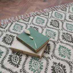 Green Trellis Block Printed Rug