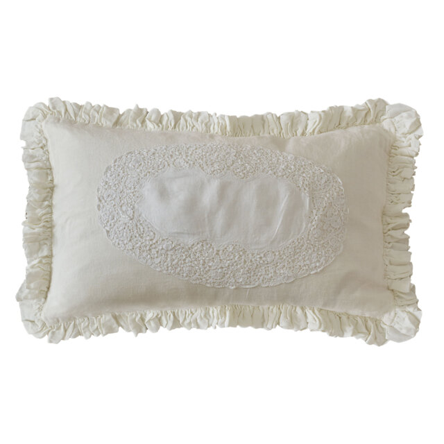 Ruffled Linen and Lace White Cushion Cover - image 1