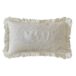 Ruffled Linen and Lace White Cushion Cover - thumbnail 1